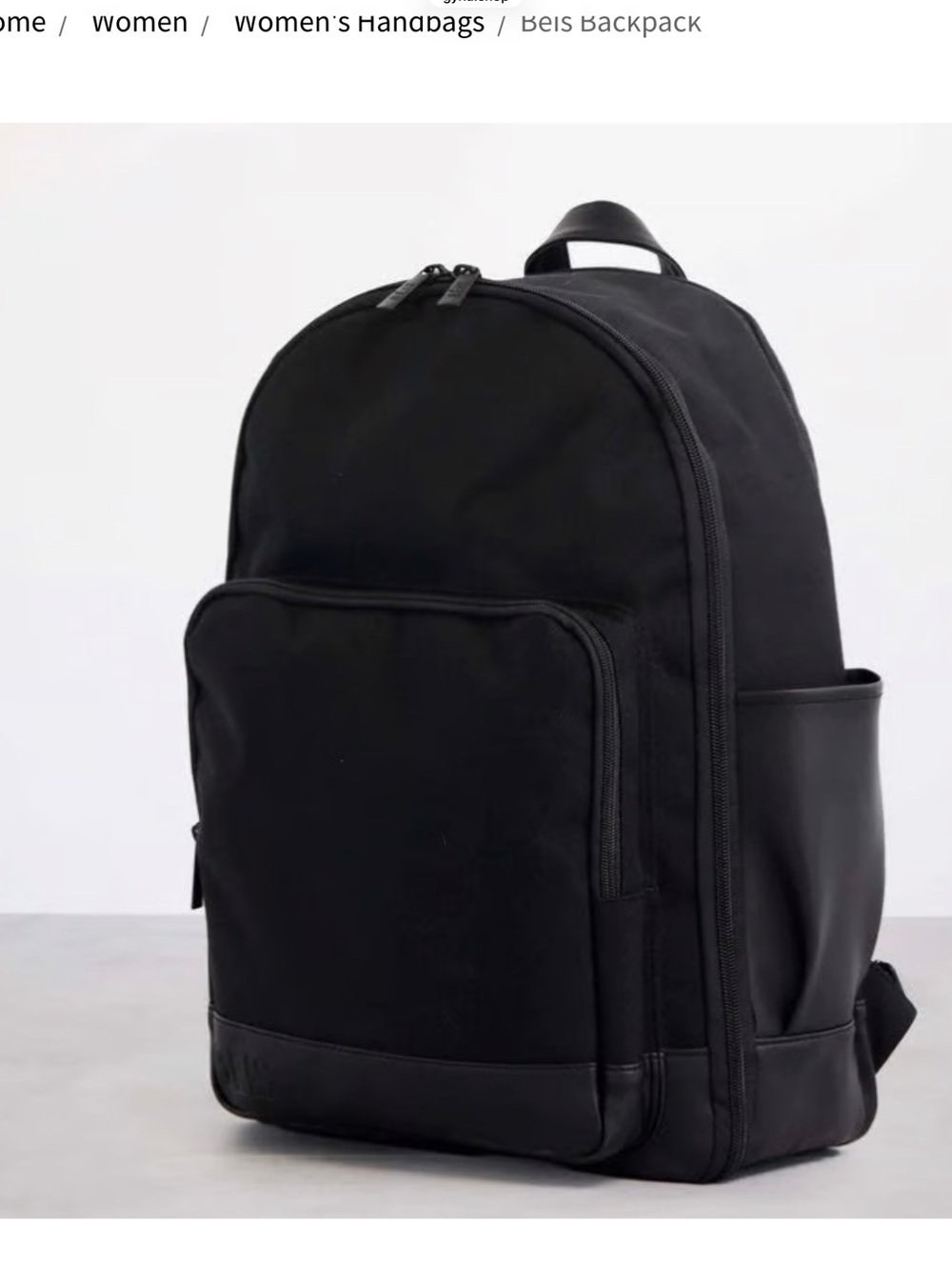 BEIS - Black Everyday Backpack with Front Pocket and Leather Bottom. Size OS